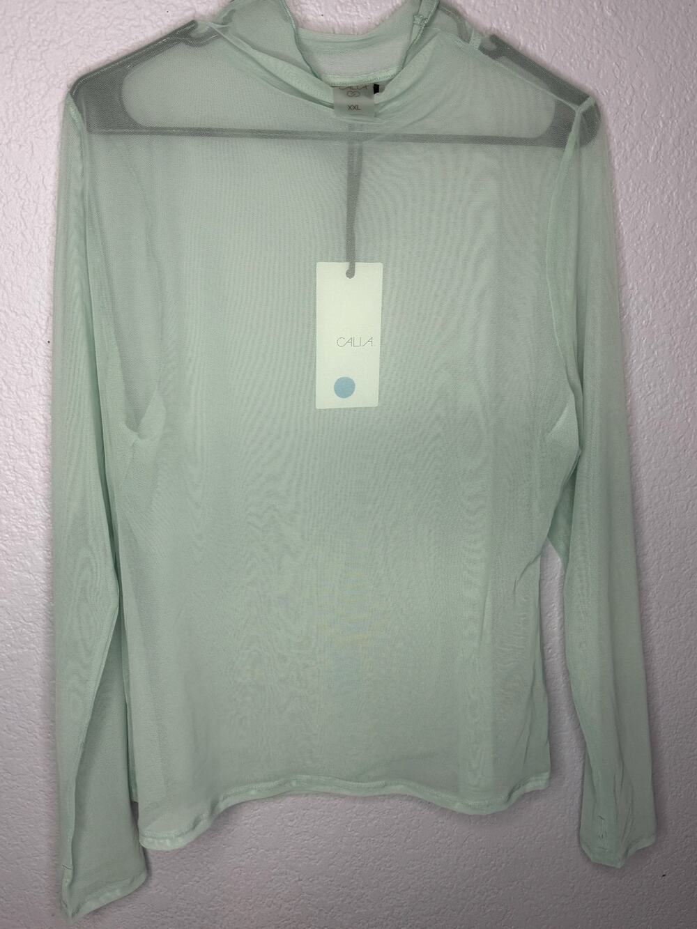 Calia Women’s XXL Draped Funnel Neck Mesh Hoodie Smoked Turquoise NWT